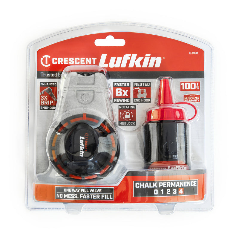 Crescent Lufkin 3 oz Red Professional Chalk Line Reel 100 ft. Braided