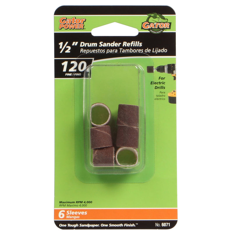 Gator 0.5 in. D X 1/2 in. L Aluminum Oxide Abrasive Sleeve Refill 120 Grit Fine 6 pc