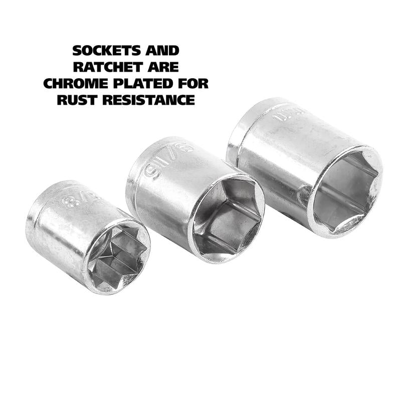 Great Neck 1/4 and 3/8 in. drive Metric and SAE Ratchet and Socket Set