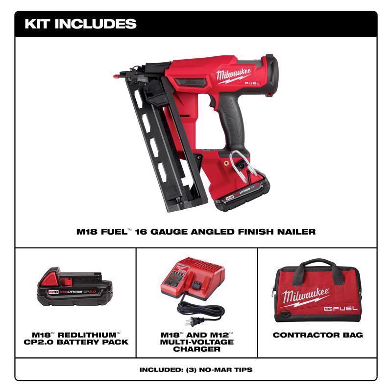 Milwaukee M18 FUEL 16 Ga. 18 Volt Brushless 20 deg Angled Finish Nailer Kit