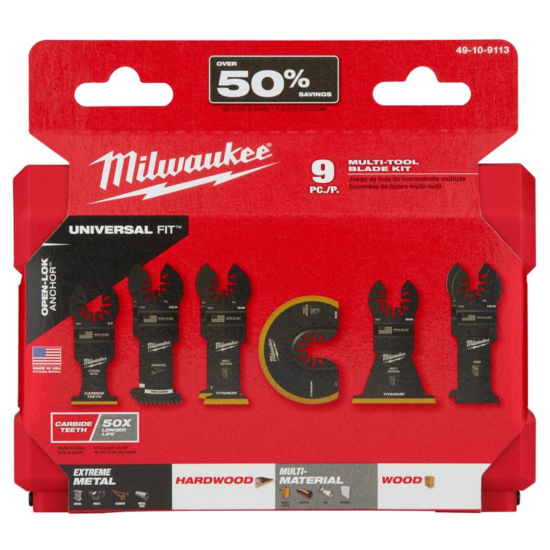 Milwaukee Universal Fit Open-Lok Carbide Multi-Tool Oscillating Blade Set Multi-Material 9 pc