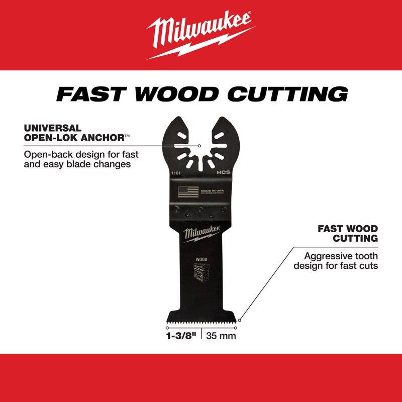 Milwaukee Universal Fit Open-Lok 1-3/8 in. W High Carbon Steel Multi-Tool Oscillating Blade Wood 1 p