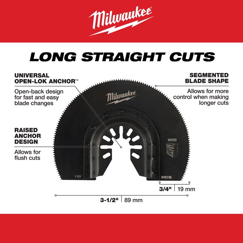 Milwaukee Universal Fit Open-Lok 2.61 in. L X 3-1/2 in. W High Carbon Steel Segment Blade Wood 1 pk