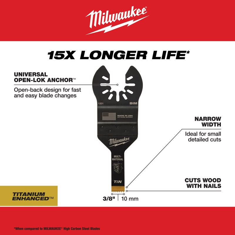 Milwaukee Universal Fit Open-Lok 3/8 in. W Bi-Metal Multi-Tool Oscillating Blade Multi-Material 1 pk