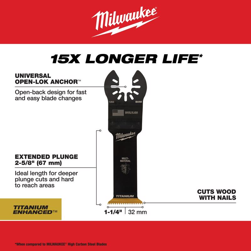 Milwaukee Universal Fit Open-Lok 1-1/4 in. W Bi-Metal Multi-Tool Oscillating Blade Multi-Material 1