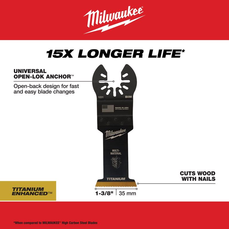 Milwaukee Universal Fit Open-Lok 1-3/8 in. W Bi-Metal Multi-Tool Oscillating Blade Multi-Material 1