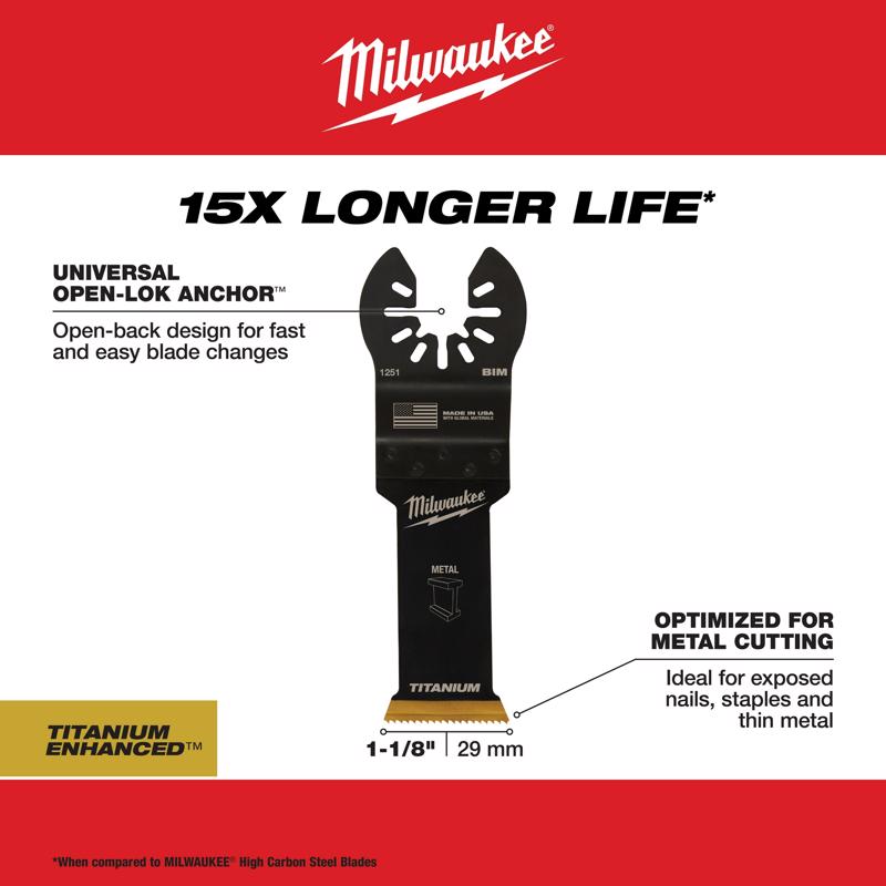 Milwaukee Universal Fit Open-Lok 1-1/8 in. W Bi-Metal Multi-Tool Oscillating Blade Multi-Material 1