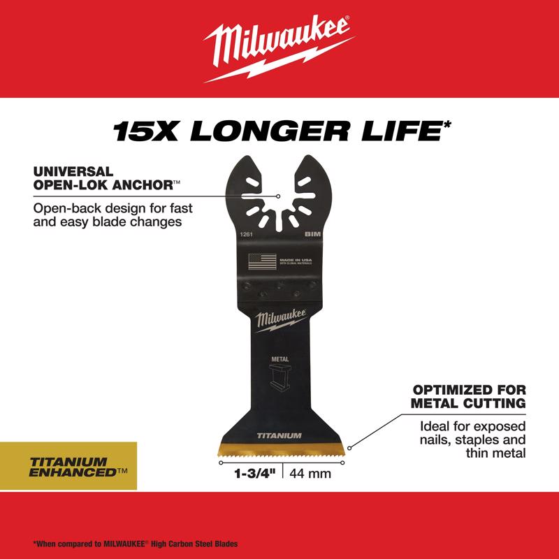 Milwaukee Universal Fit Open-Lok 1-3/4 in. W Bi-Metal Multi-Tool Oscillating Blade Multi-Material 1