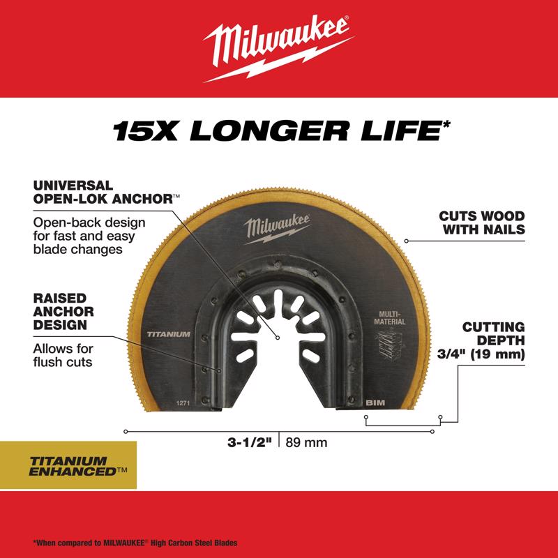 Milwaukee Universal Fit Open-Lok 2.61 in. L X 3-1/2 in. W Titanium Bi-Metal Segment Blade Multi-Mate