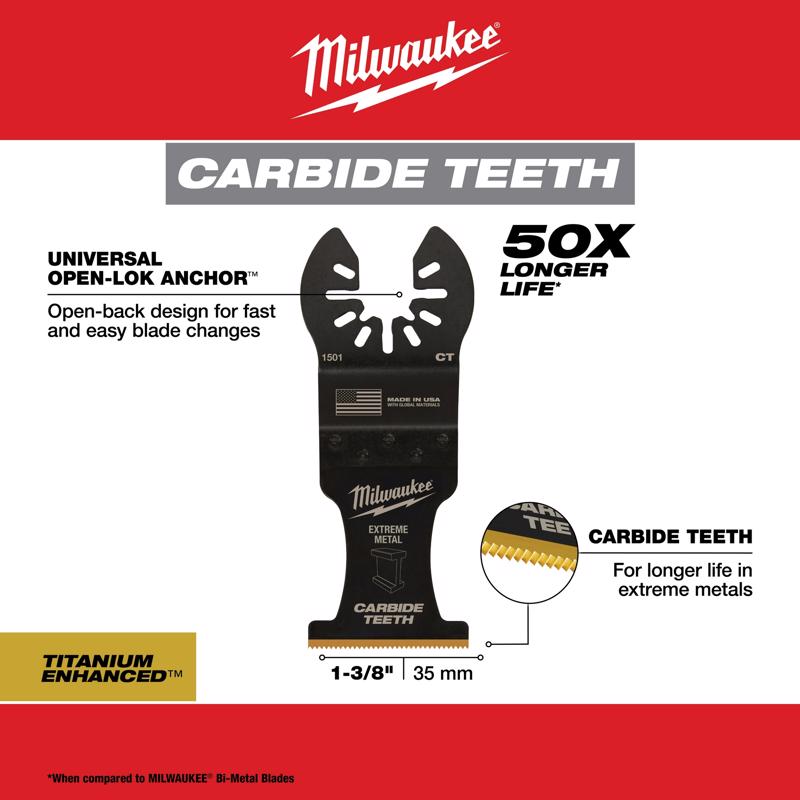 Milwaukee Universal Fit Open-Lok 3.58 in. L X 1-3/8 in. W Carbide Metal Blade Extreme Metal 3 pk