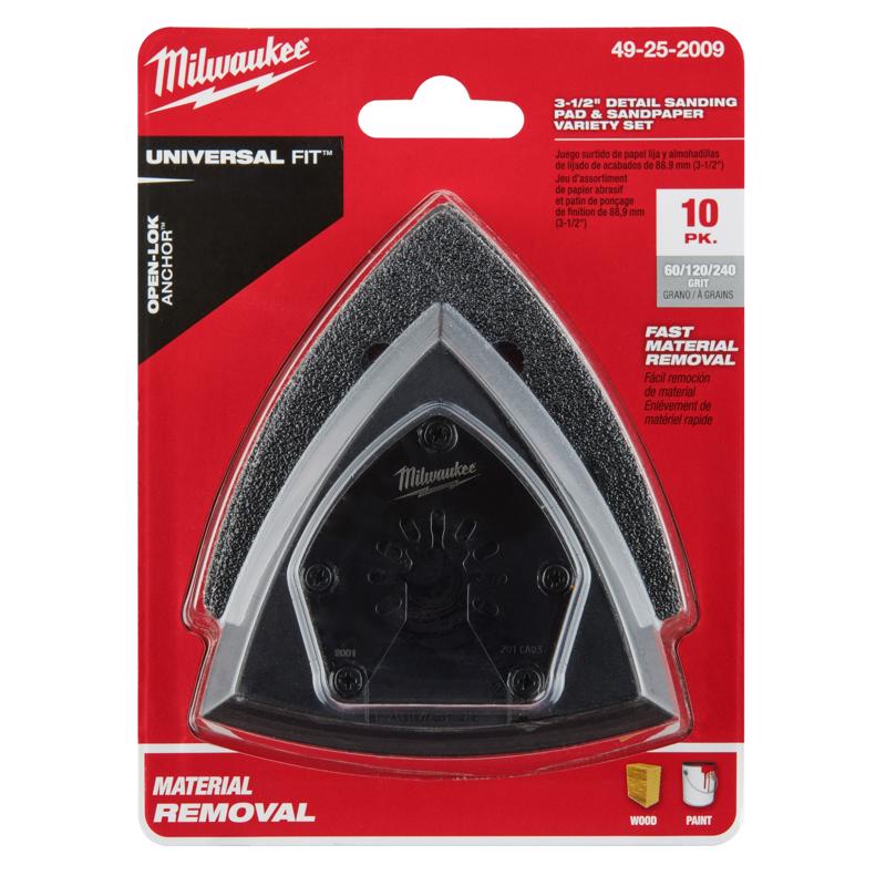 Milwaukee Universal Fit Open-Lok 3-1/2 in. 60 / 120 / 240 Grit Triangular Sanding Pad and Paper Set