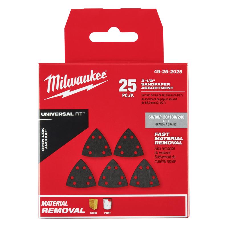 Milwaukee Universal Fit Open-Lok 3-1/2 in. Silicone Carbide Abrasive 60 / 120 / 240 Grit Triangular