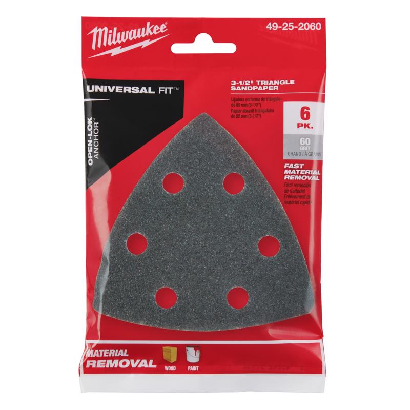 Milwaukee 3-1/2 in. Silicon Carbide 60 Grit Triangular Sanding Paper 6 pk