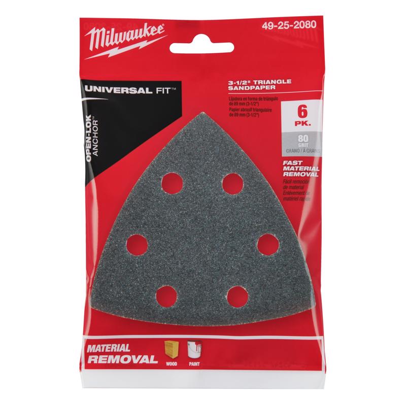 Milwaukee 3-1/2 in. Silicon Carbide 80 Grit Triangular Sanding Paper 6 pk