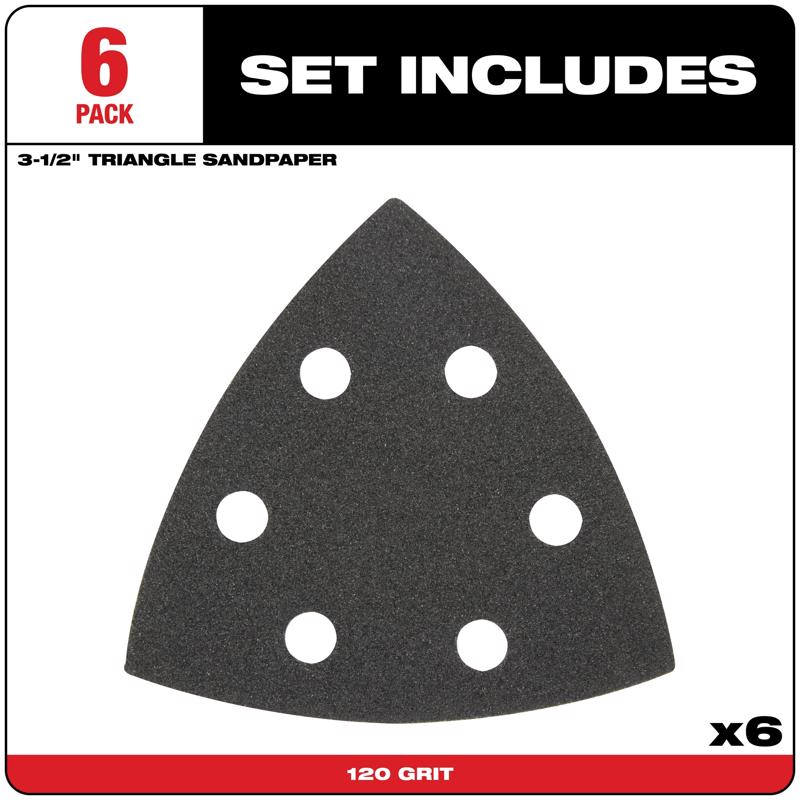 Milwaukee 3-1/2 in. Silicon Carbide 120 Grit Triangular Sanding Paper 6 pk