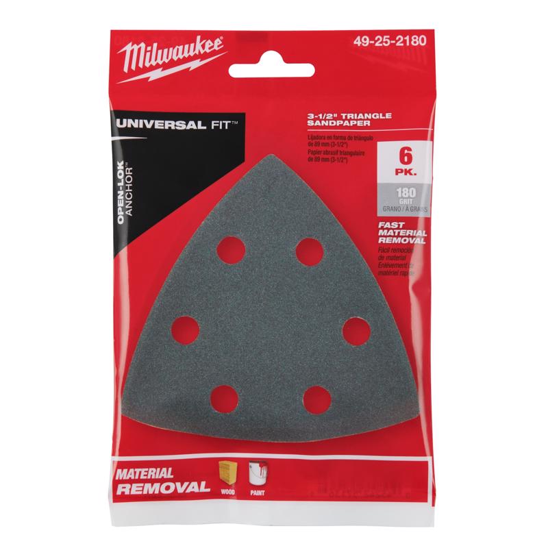 Milwaukee 3-1/2 in. Silicon Carbide 180 Grit Triangular Sanding Paper 6 pk