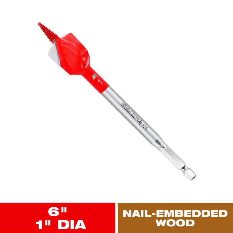 Diablo Demo Demon 1 in. X 6 in. L High Carbon Steel Nail-Embedded Wood Spade Bit Hex Shank 1 pk