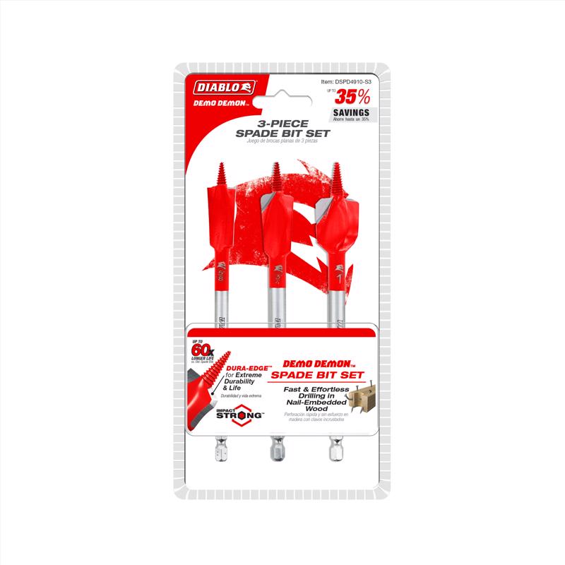 Diablo 6 in. L High Carbon Steel Nail-Embedded Wood Spade Bit Set Hex Shank 3 pc