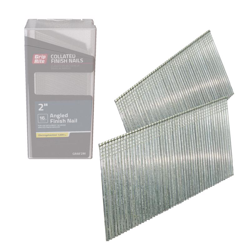 Grip-Rite 2 in. L X 16 Ga. Angled Strip Electro Galvanized Finish Nails 20 deg 1000 pk