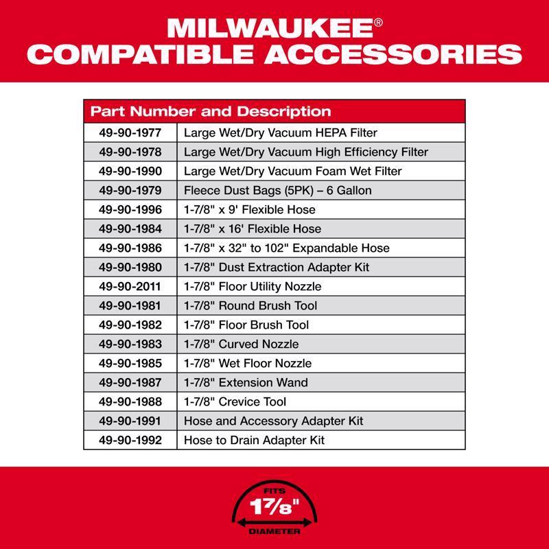 Milwaukee M18 FUEL 0910-20 6 gal Cordless Wet/Dry Vacuum Tool Only 18 V 3.5 HP