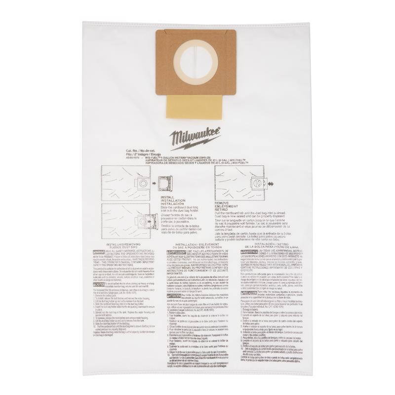 Milwaukee Wet/Dry Shop Vac Dust Collector Bags 6 gal 5 pc
