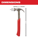Milwaukee 20 oz Smooth Face Claw Hammer 14 in. Rubber Handle