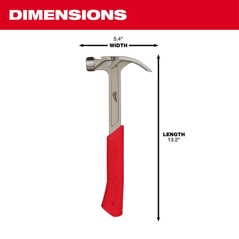 Milwaukee 16 oz Smooth Face Hybrid Claw Hammer 13 in. Fiberglass Handle