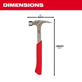 Milwaukee 20 oz Smooth Face Claw Hammer 14 in. Steel Handle
