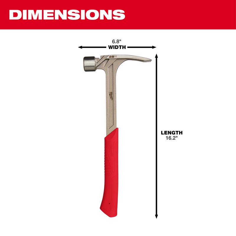 Milwaukee 28 oz Milled Face Framing Hammer 16 in. Fiberglass Handle