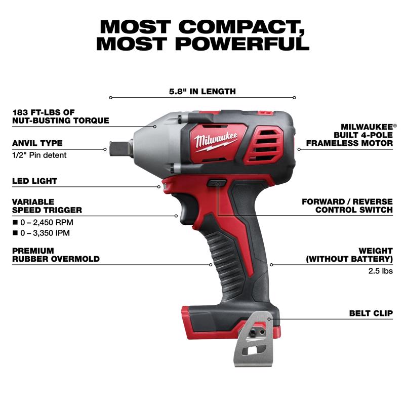 Milwaukee M18 1/2 in. Cordless Brushed Impact Wrench Tool Only