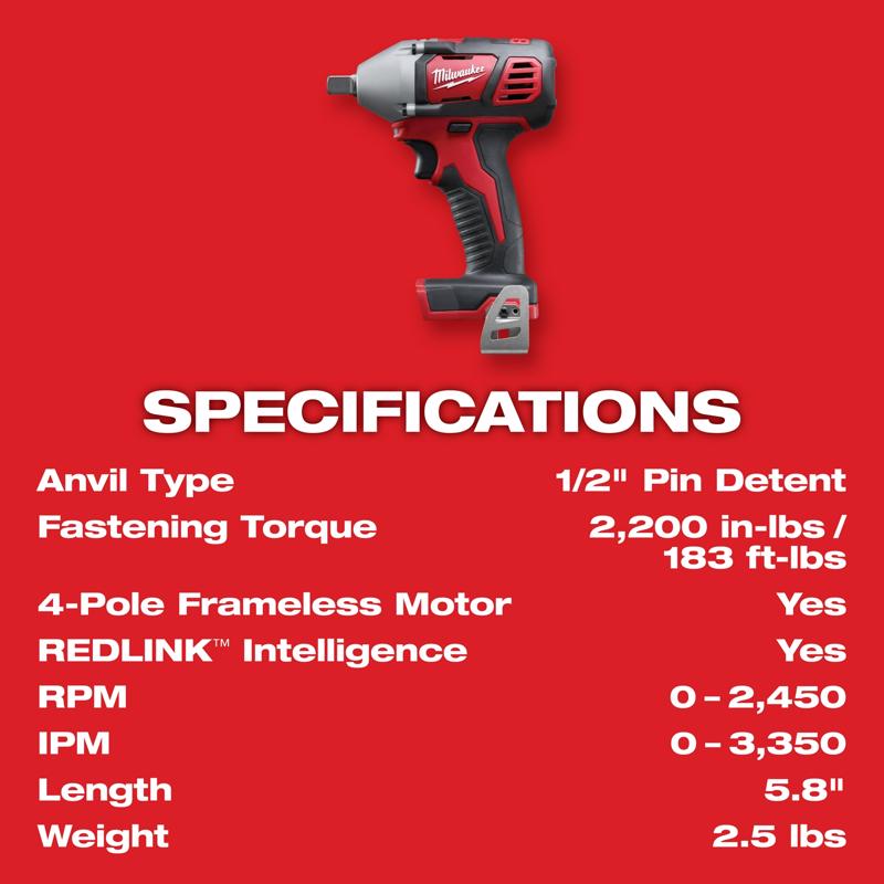 Milwaukee M18 1/2 in. Cordless Brushed Impact Wrench Tool Only