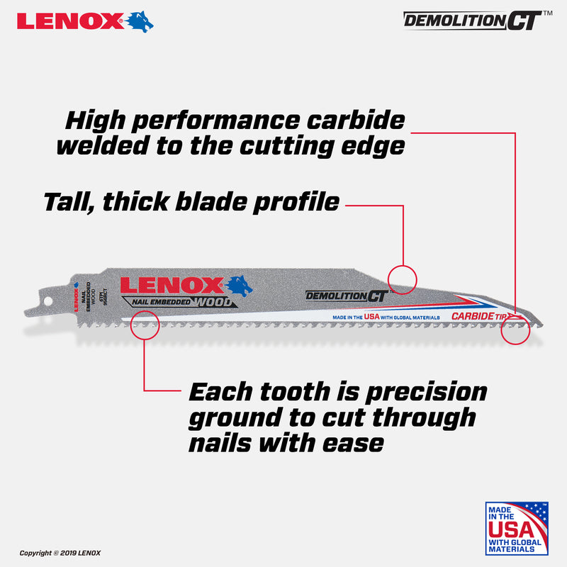 Lenox Demolition CT 9 in. Carbide Tipped Reciprocating Saw Blade 6 TPI 1 pc