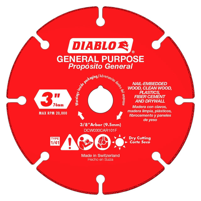 Diablo 3 in. D X 3/8 in. X 1.8MM in. thick Carbide Cut-Off Wheel 1 pc