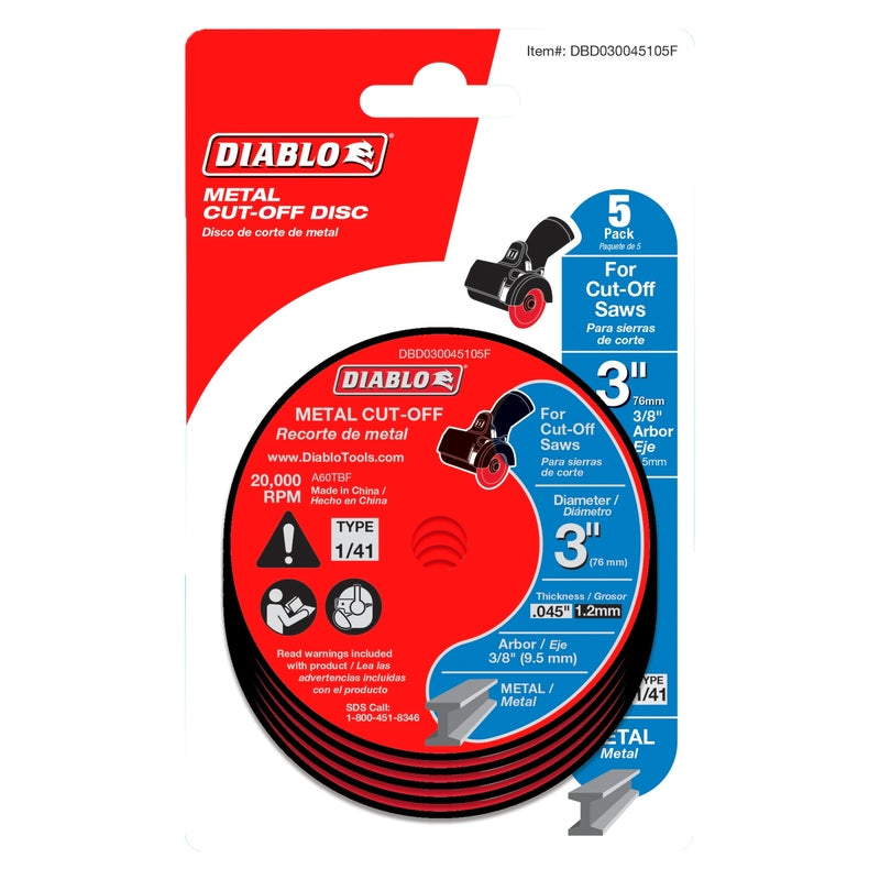 Diablo 3 in. D X 3/8 in. Aluminum Oxide Thin Kerf Metal Cut-Off Disc 5 pk