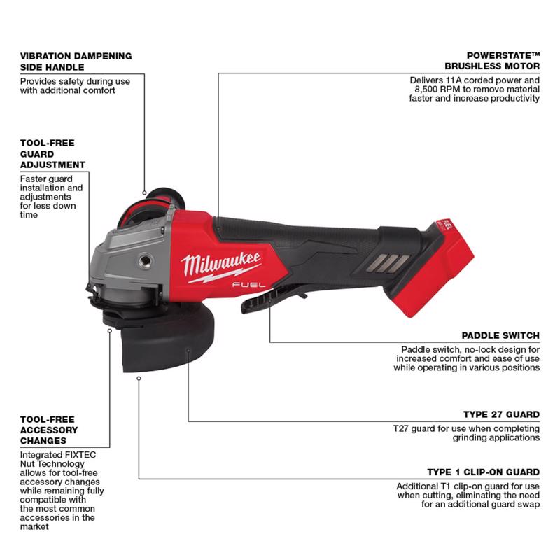 Milwaukee M18 FUEL Cordless 4-1/2 to 5 in. Grinder Tool Only