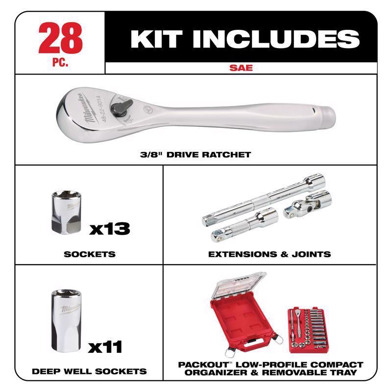 Milwaukee Packout 3/8 in. drive SAE Ratchet and Socket Set