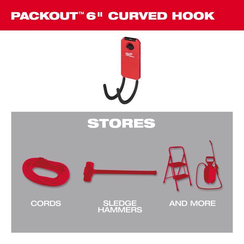Milwaukee Packout Shop Storage Small Black/Red Plastic 7 in. L Curved Hook 25 lb 1 pk