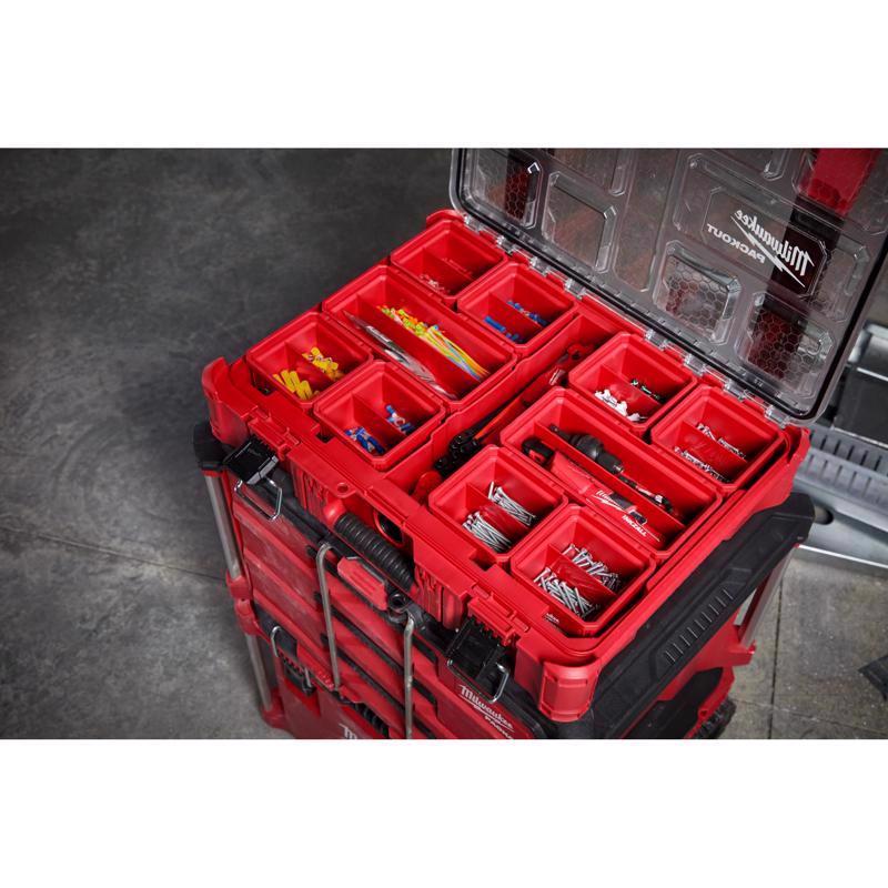 Milwaukee PACKOUT SHOP STORAGE Garage Organizer Small Parts Bin Set Red