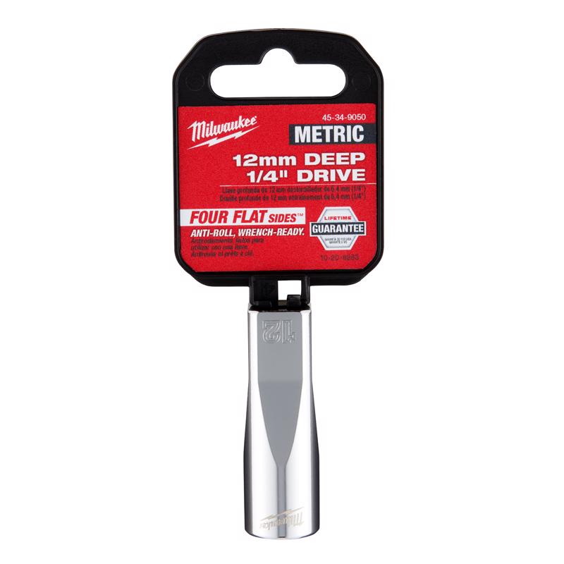 Milwaukee 12 mm X 1/4 in. drive Metric 6 Point Standard Deep Socket 1 pc