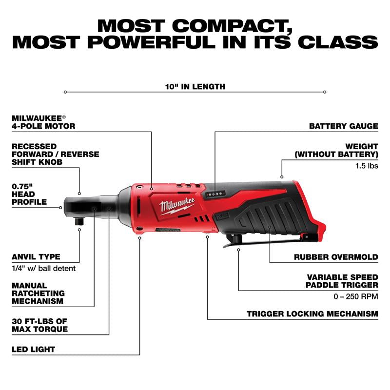 Milwaukee M12 1/4 in. Brushed Cordless Ratchet Tool Only