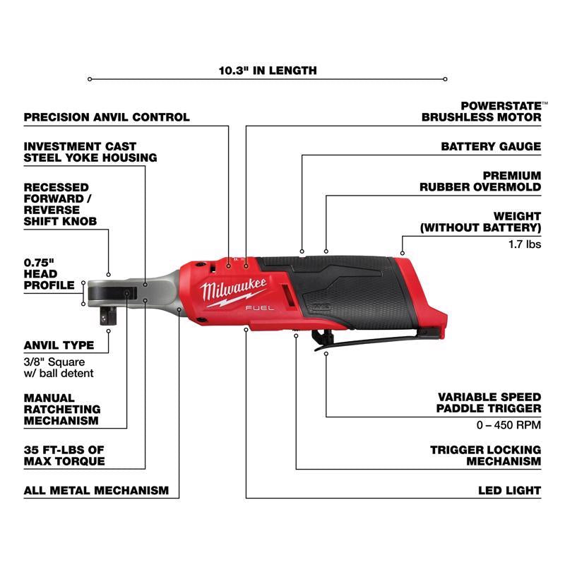 Milwaukee M12 FUEL 3/8 in. Brushless Cordless Ratchet Tool Only