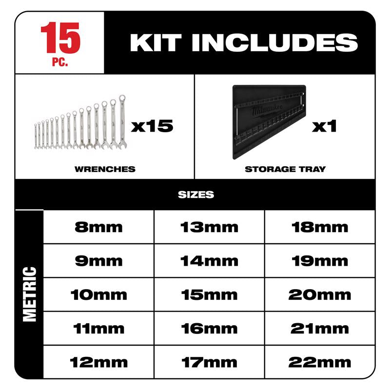 Milwaukee Max Bite Metric Combination Wrench Set 15 pc