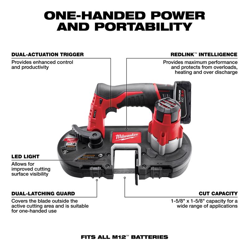 Milwaukee M12 Cordless Brushed 1-5/8 in. Band Saw Kit (Battery & Charger)