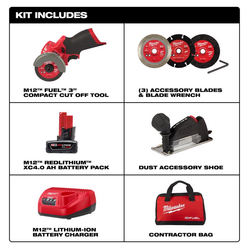 Milwaukee M12 FUEL 3 in. Cordless Brushless Compact Cut-Off Tool Kit (Battery & Charger)