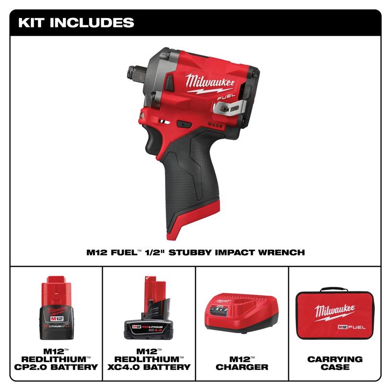 Milwaukee M12 FUEL 1/2 in. Cordless Brushless Stubby Impact Wrench Kit (Battery & Charger)