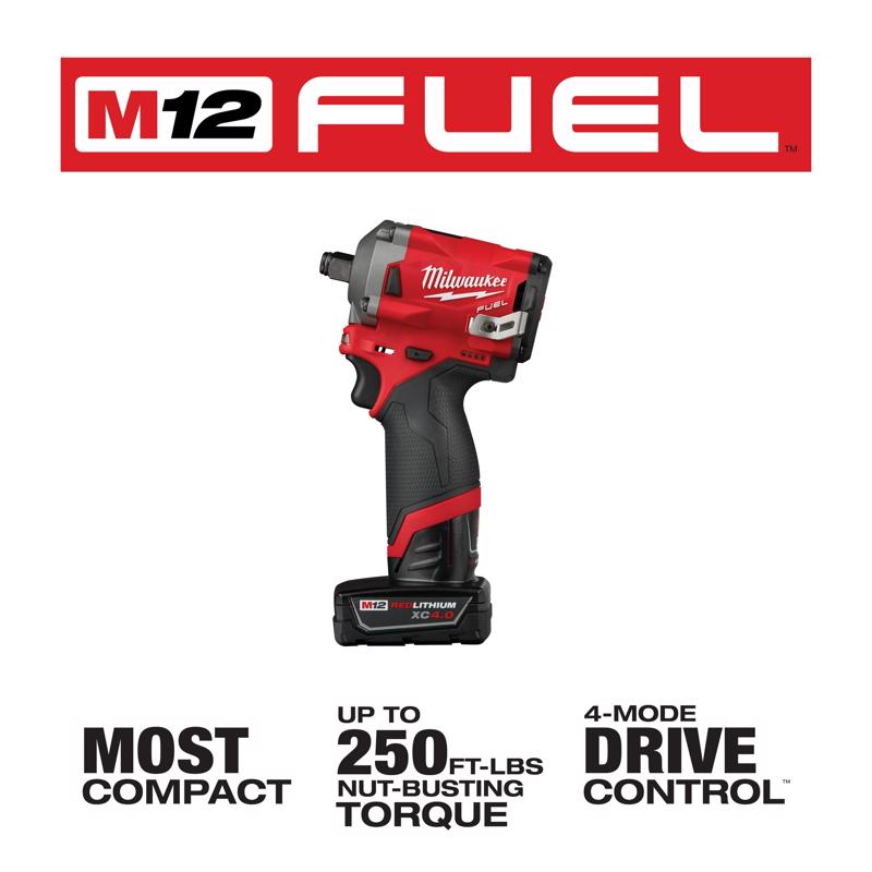 Milwaukee M12 FUEL 1/2 in. Cordless Brushless Stubby Impact Wrench Kit (Battery & Charger)