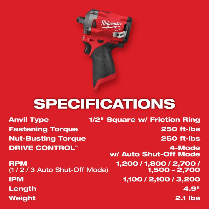 Milwaukee M12 FUEL 1/2 in. Cordless Brushless Stubby Impact Wrench Kit (Battery & Charger)