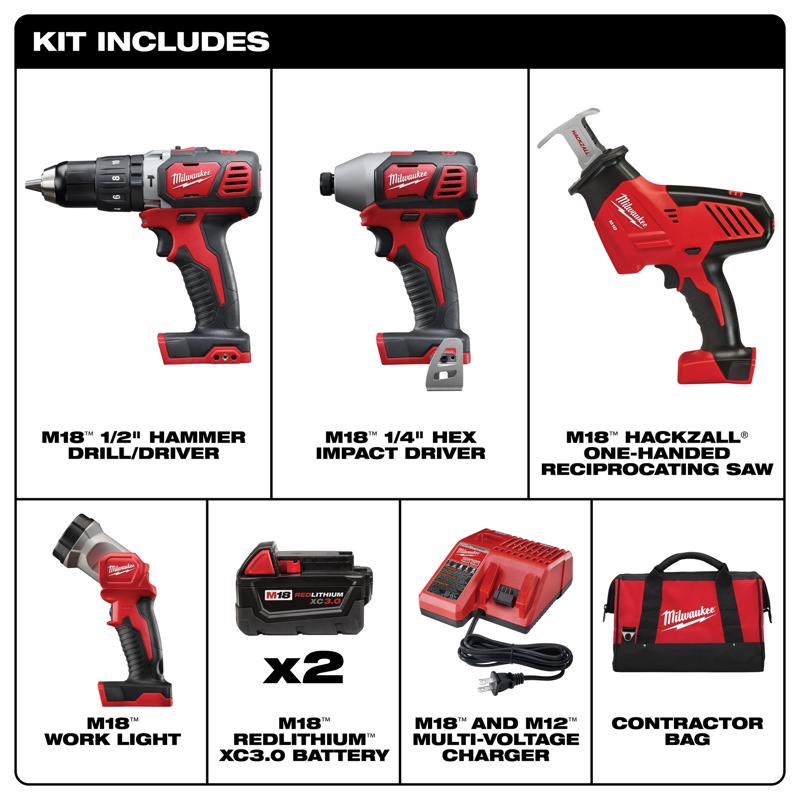 Milwaukee M18 Cordless Brushed 4 Tool Combo Kit