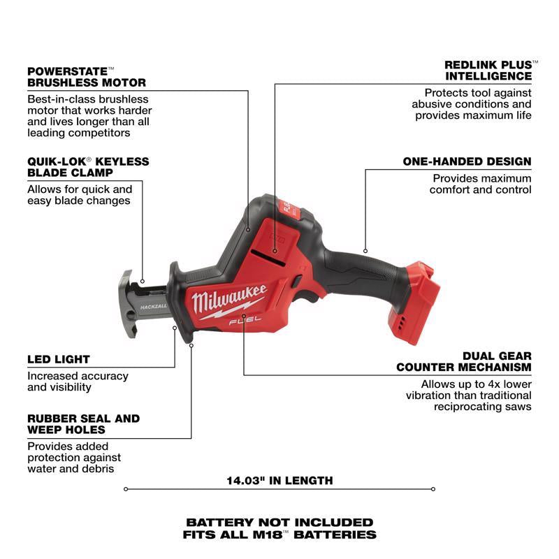 Milwaukee M18 FUEL Hackzall Cordless Brushless Reciprocating Saw Tool Only