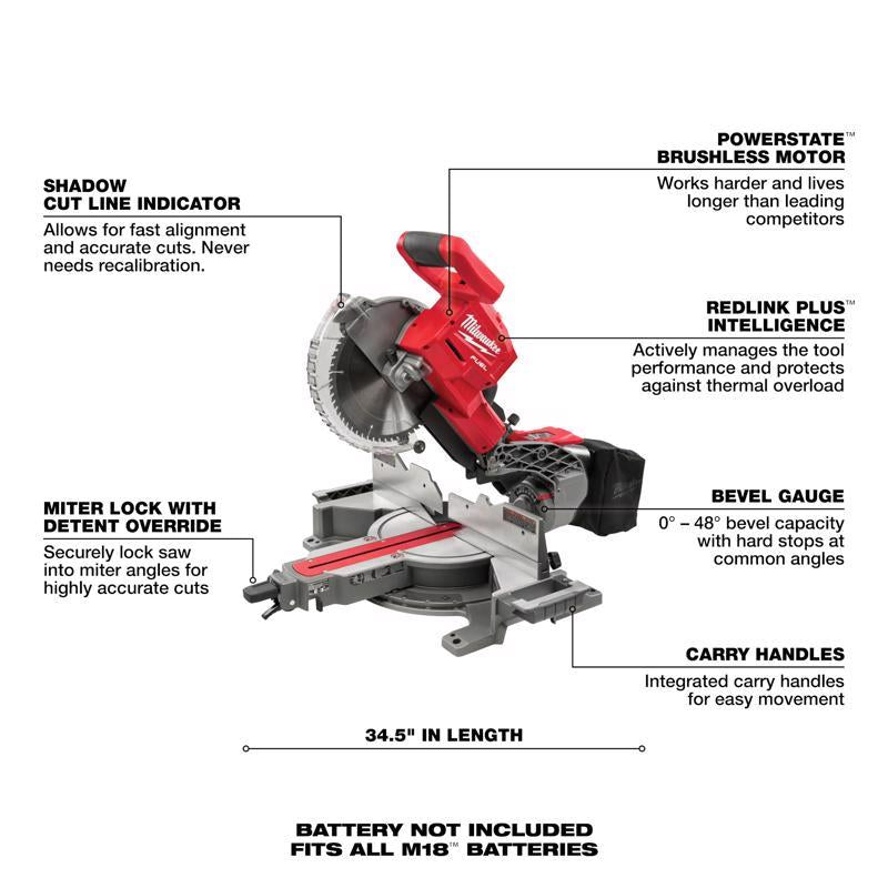 Milwaukee M18 FUEL 10 in. Cordless Brushless Dual-Bevel Sliding Compound Miter Saw Tool Only